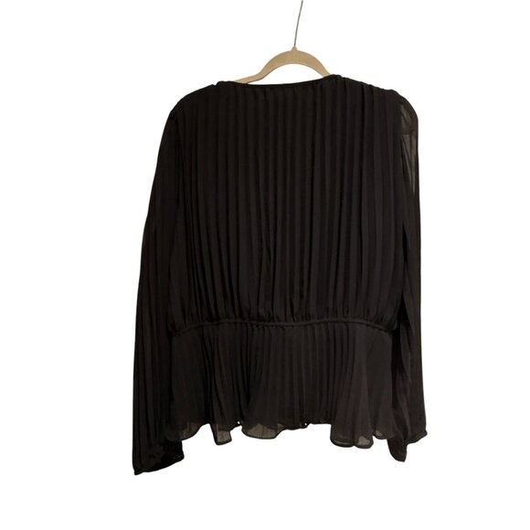 DKNY Black Sheer Chiffon Pleated Blouse V Neck Long Sleeve XL Whimsygoth Career - Picture 3 of 9